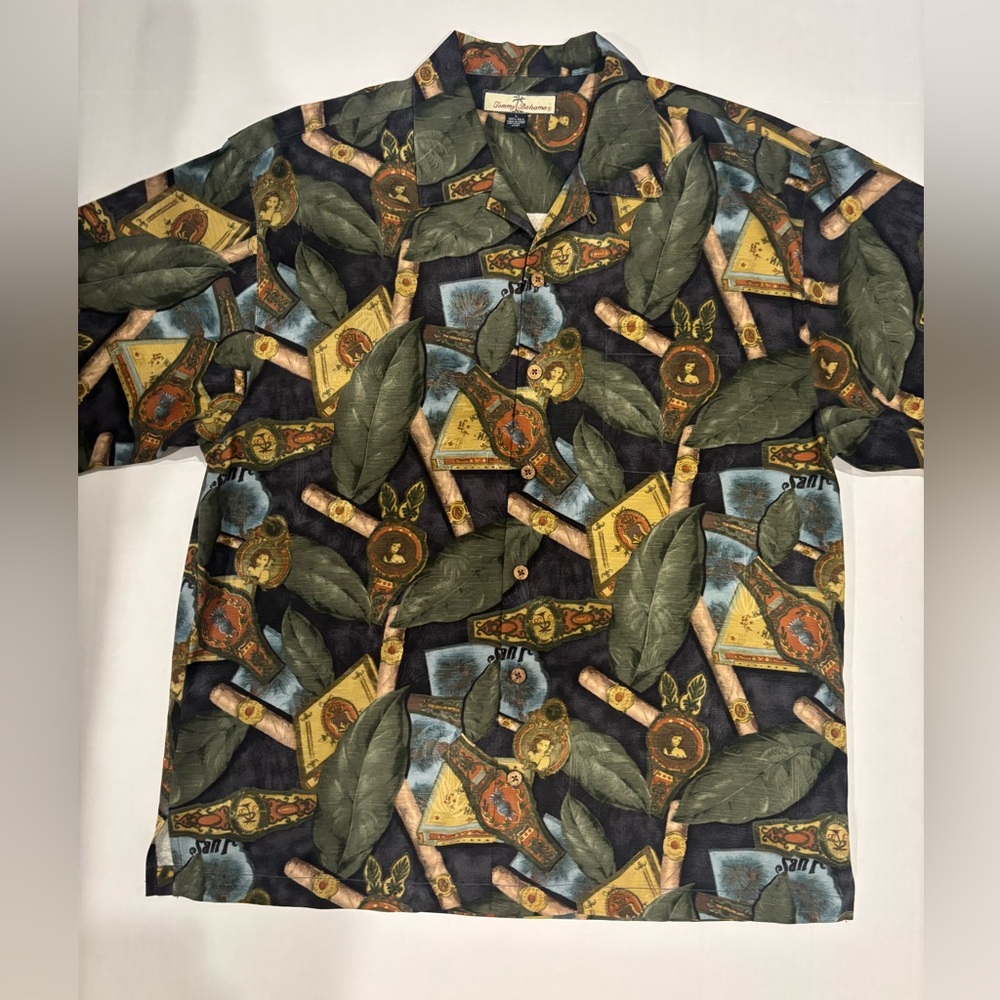 Tommy Bahama Hawaiian Cigar Shirt Mens Large 100% Silk Island Finest Leaf